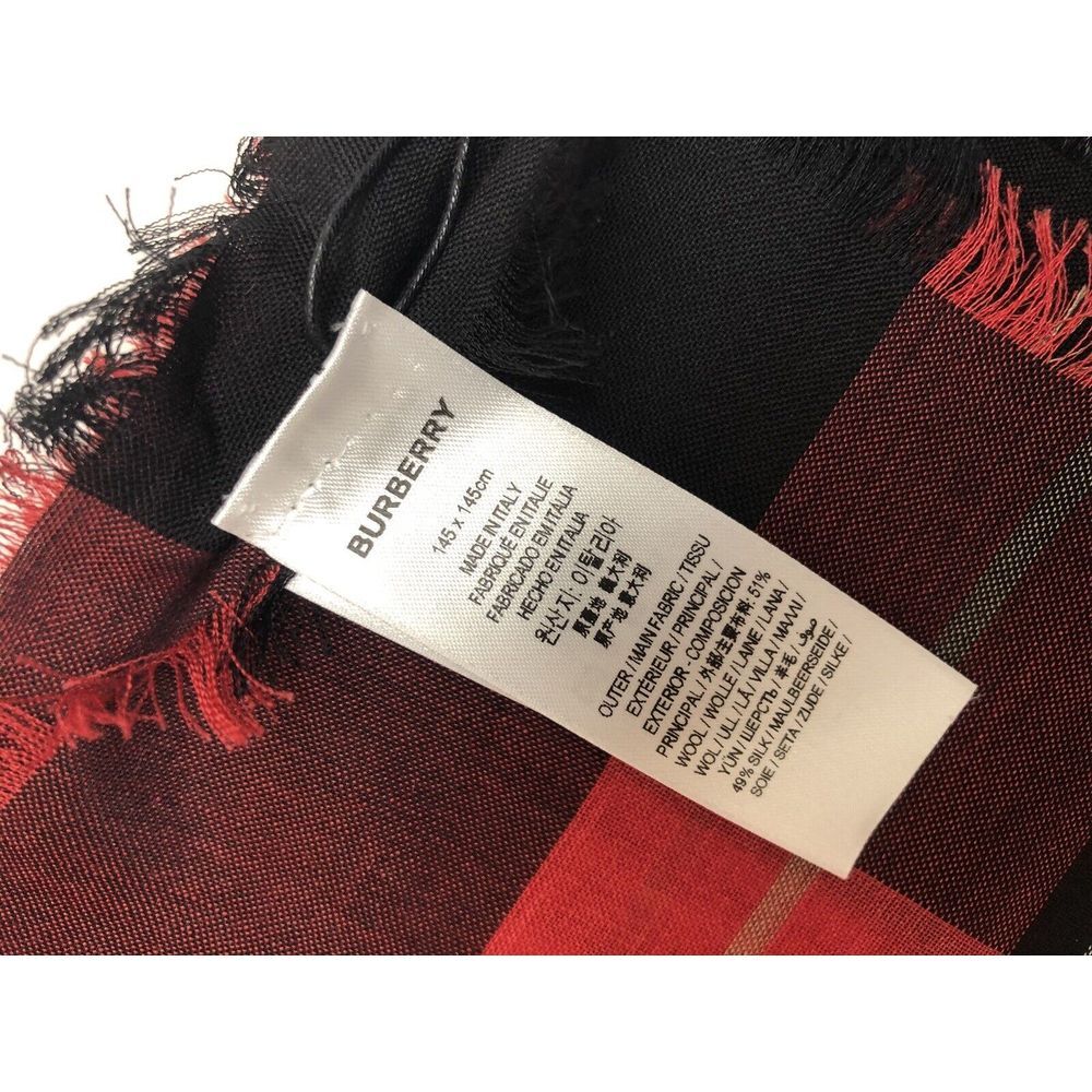 BURBERRY Scarf Bright Red TB Heritage Stripe Wool Silk Italy Square 57x57" NEW‎ - Picture 4 of 5
